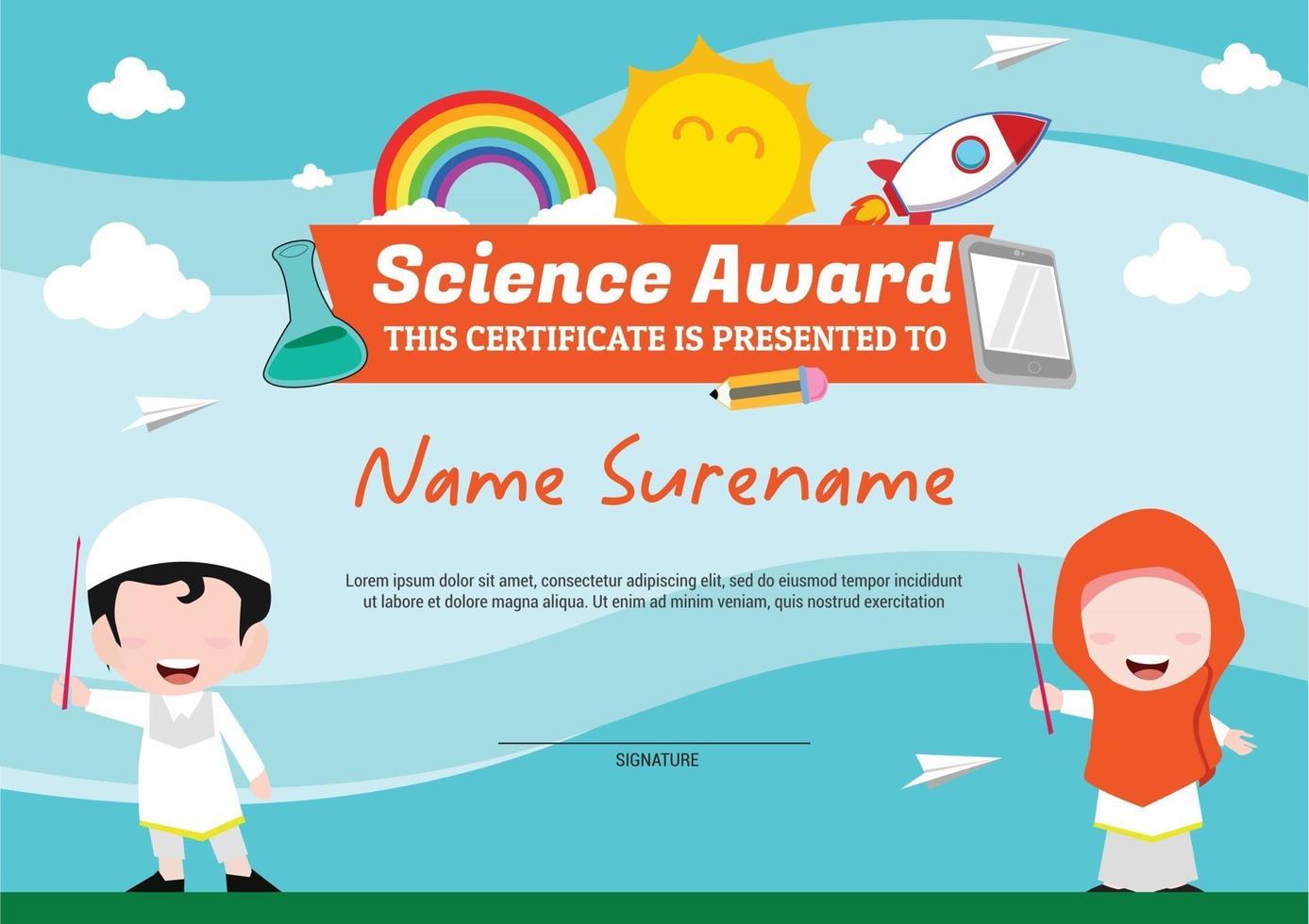 Science Award Vorlagenzertifikat für Kinder Mehrzweck vektor