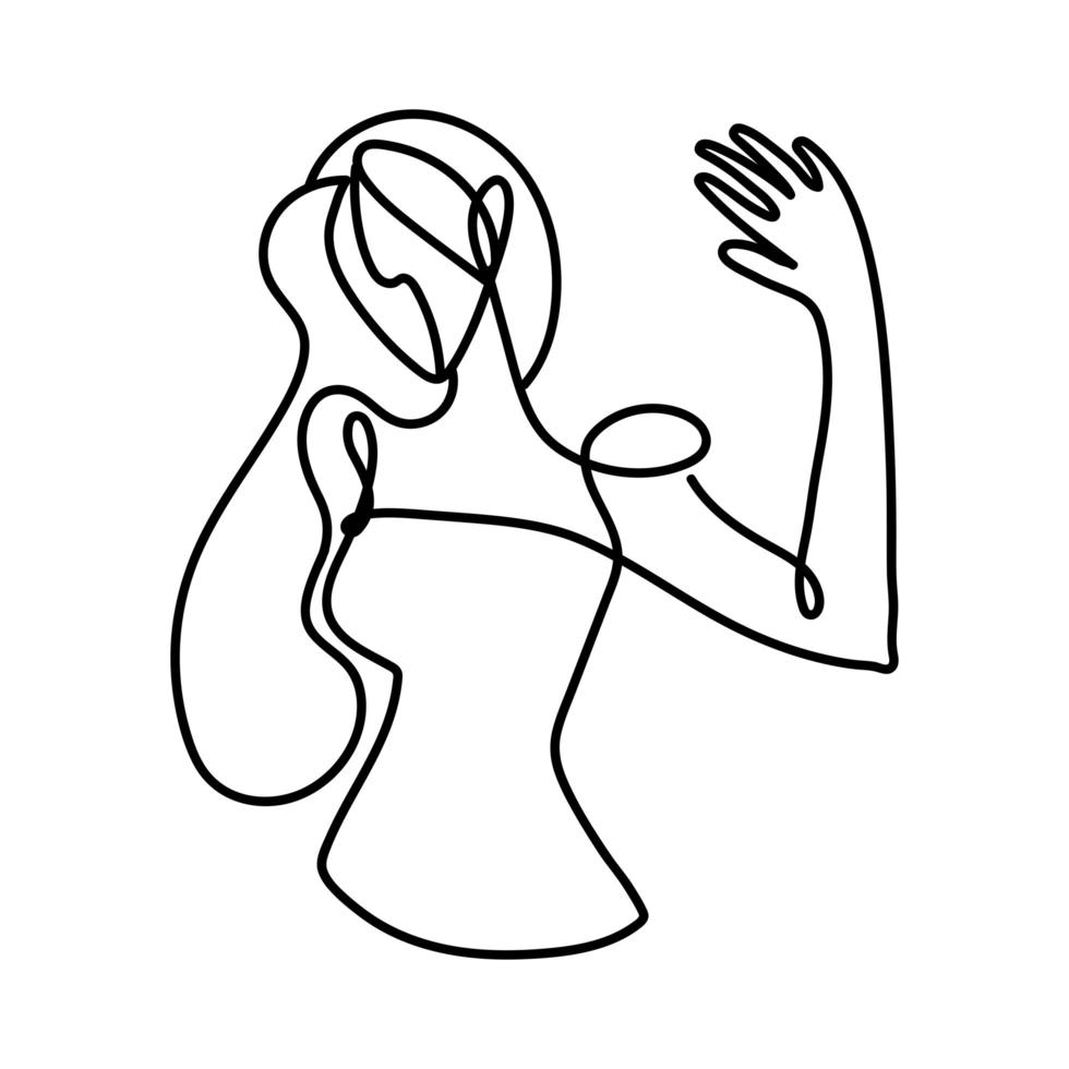 Frau winkt Handporträt durchgehende Linie, isoliertes Design vektor