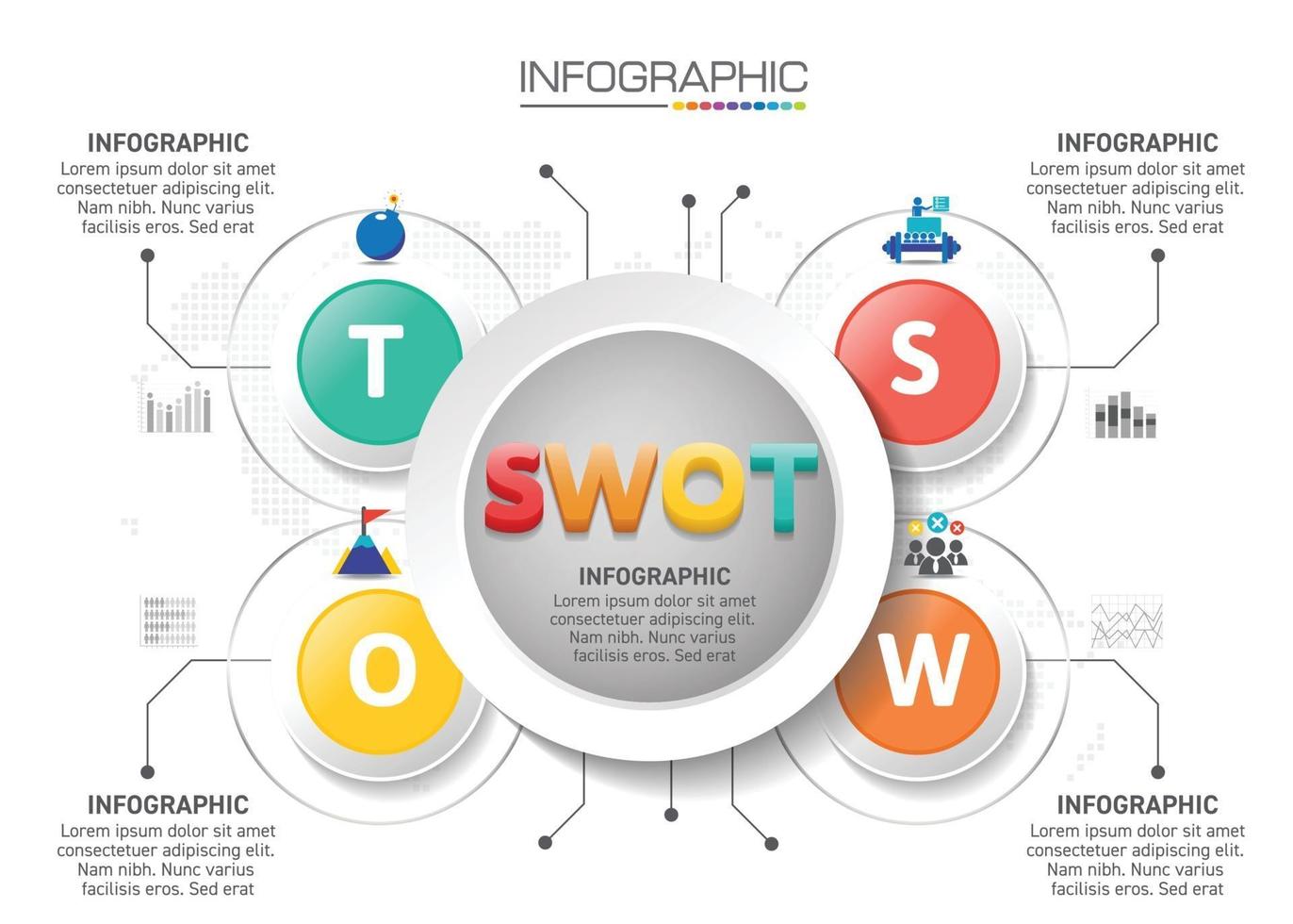 Infografik-Design 4 Schritte mit Marketingsymbolen können für Workflow-Layout, Diagramm, Jahresbericht, Webdesign verwendet werden. vektor