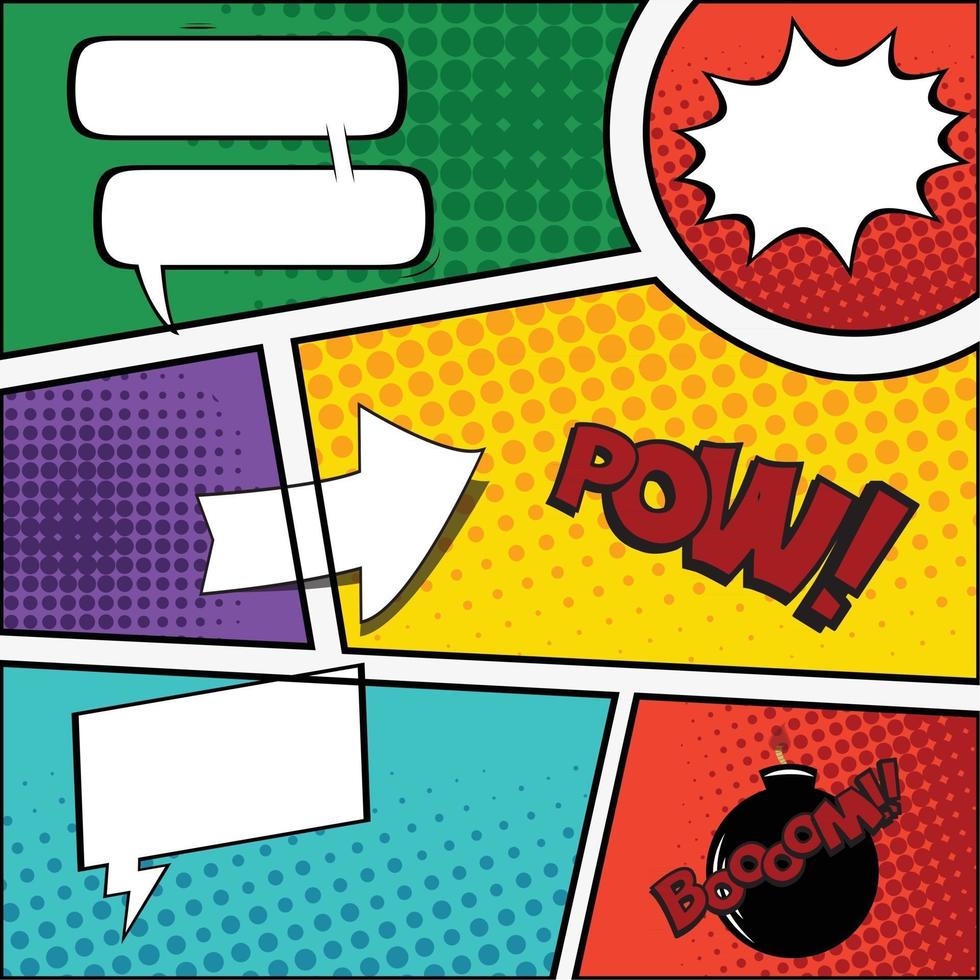 farbige Comicseite mit verschiedenen Ausdrücken und komischen Sprechblasen vektor