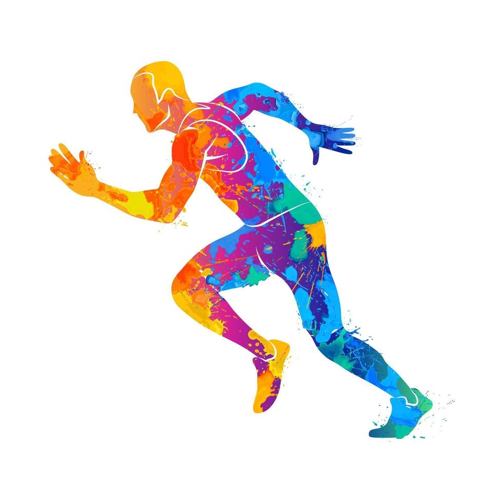 abstrakta löpare på korta avstånd sprinter från stänk av akvareller vektorillustration av färger vektor