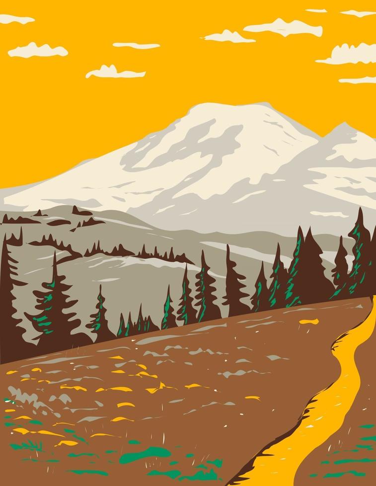 Mount Rainier sett från Cowlitz dela längs Wonderland Trail ligger i Mount Rainier National Park i Washington State WPA affisch konst vektor