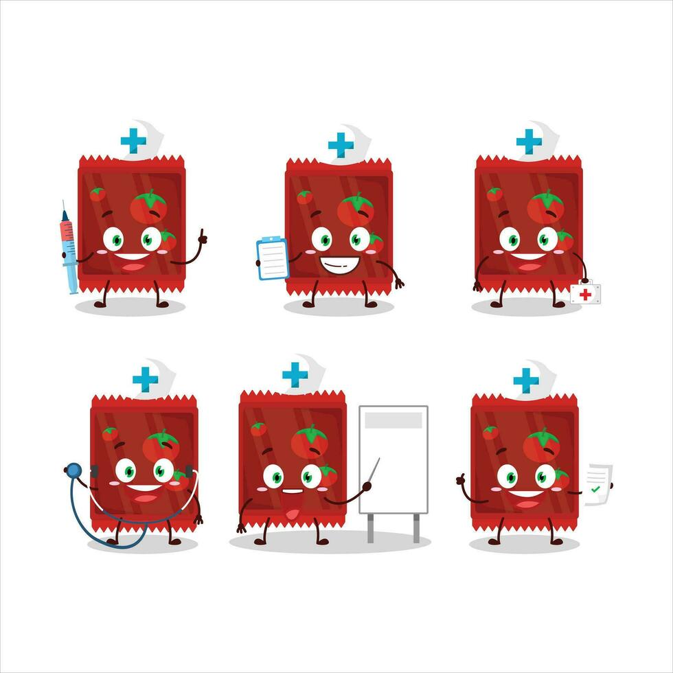 läkare yrke uttryckssymbol med ketchup påse tecknad serie karaktär vektor