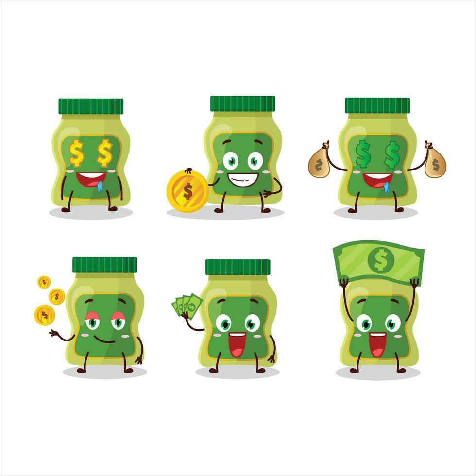 Wasabi Karikatur Charakter mit süß Emoticon bringen Geld vektor