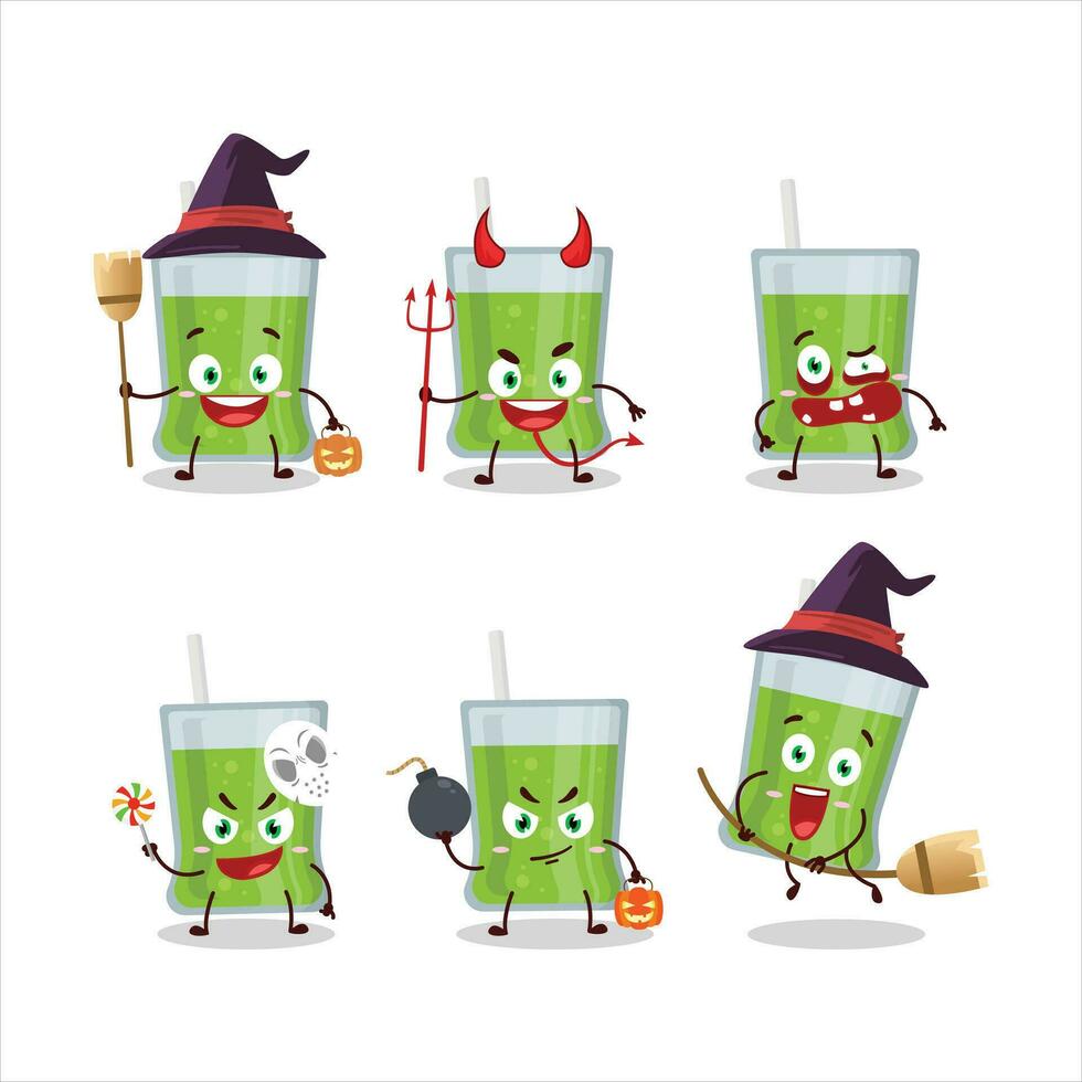 Halloween Ausdruck Emoticons mit Karikatur Charakter von Grün Apfel Saft vektor