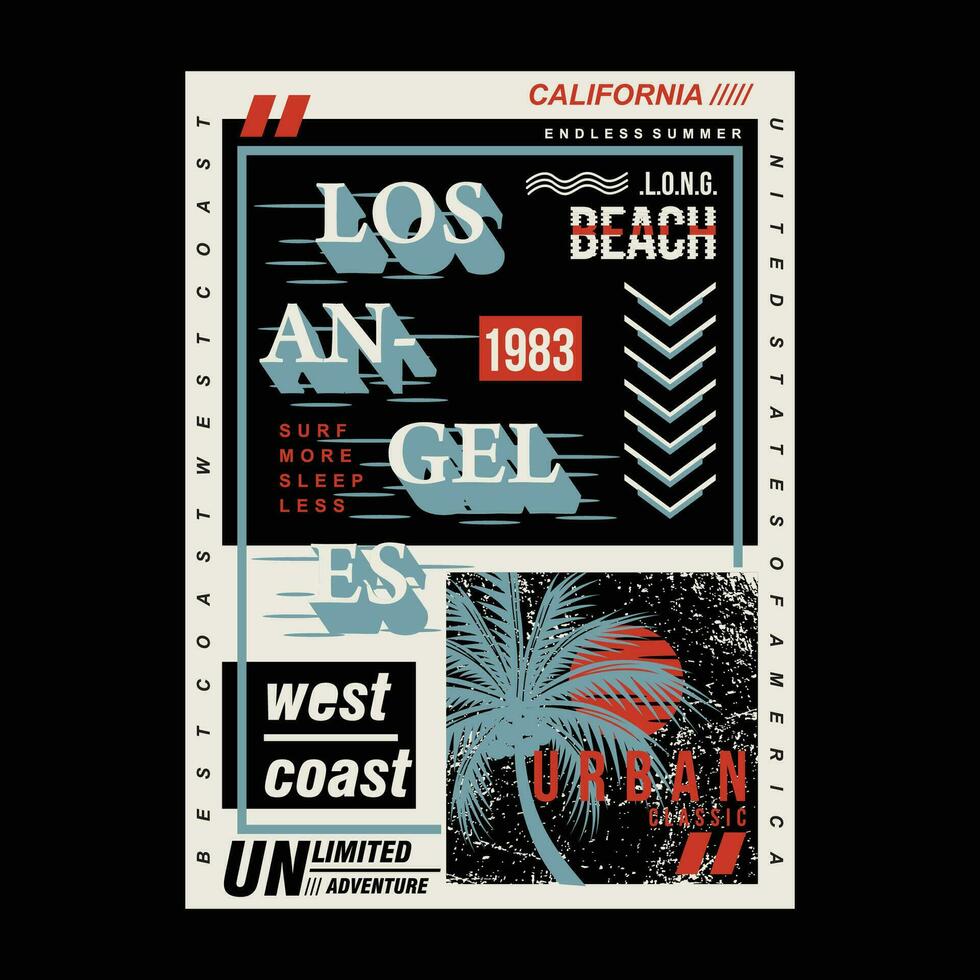 los angeles på strand tema grafik design, surfing typografi, t skjorta vektorer, sommar äventyr vektor