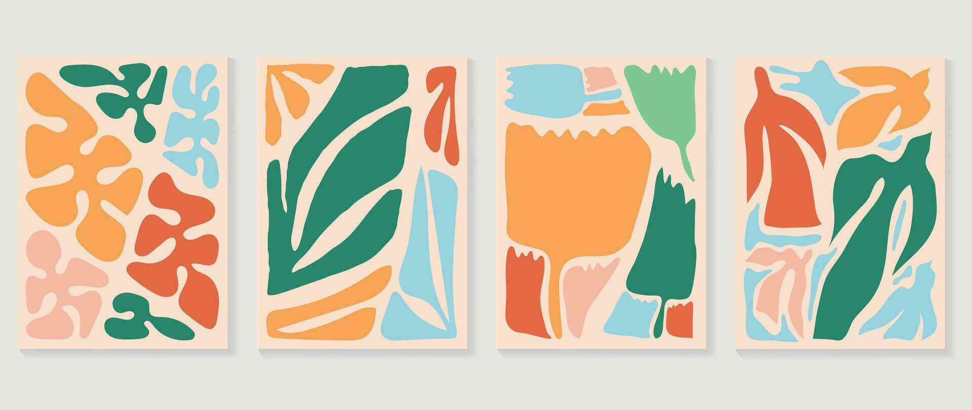 uppsättning av abstrakt färgrik omslag bakgrund. samling av växter, blad gren, korall, alger i hand dragen stil. samtida estetisk illustrerade design för vägg konst, dekoration, tapet, skriva ut. vektor