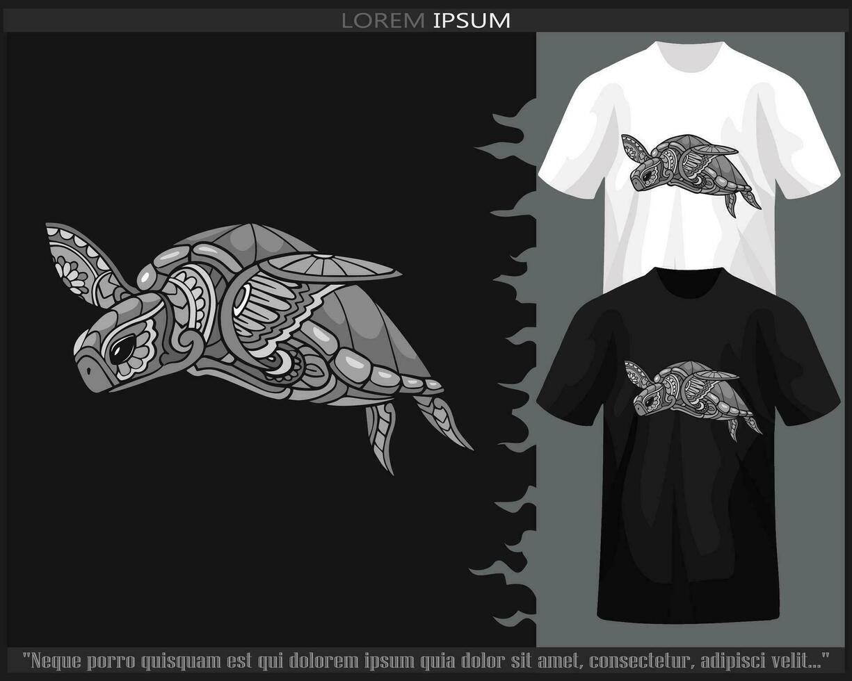 einfarbig Meer Schildkröte Mandala Kunst isoliert auf schwarz und Weiß t Shirt. vektor