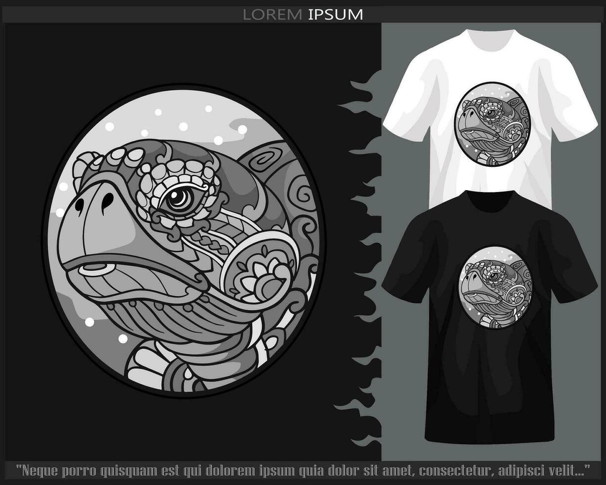 einfarbig Meer Schildkröte Mandala Kunst isoliert auf schwarz und Weiß t Shirt. vektor