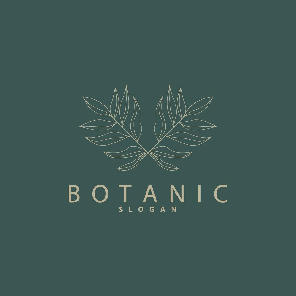 blad linje logotyp, skön hand dragen design, botanisk minimalistisk vektor, enkel organisk växt feminin logotyp vektor