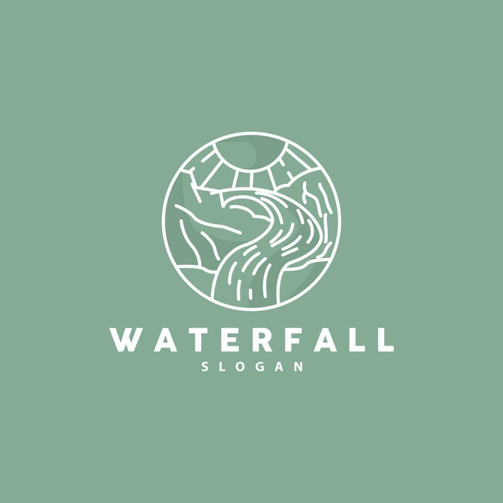 Wasserfall Logo, Fluss Berg Wald erkunden Design Illustration vektor