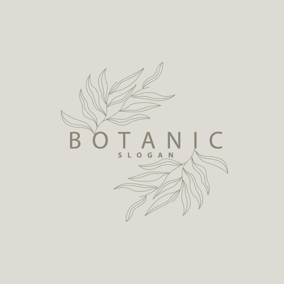 Blatt Linie Logo, schön Hand gezeichnet Design, botanisch minimalistisch Vektor, einfach organisch Pflanze feminin Logo vektor