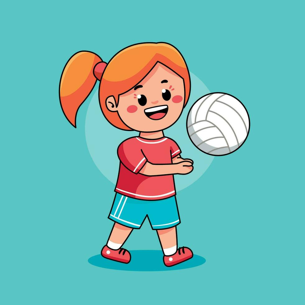 tecknad serie flicka spelar volley boll vektor