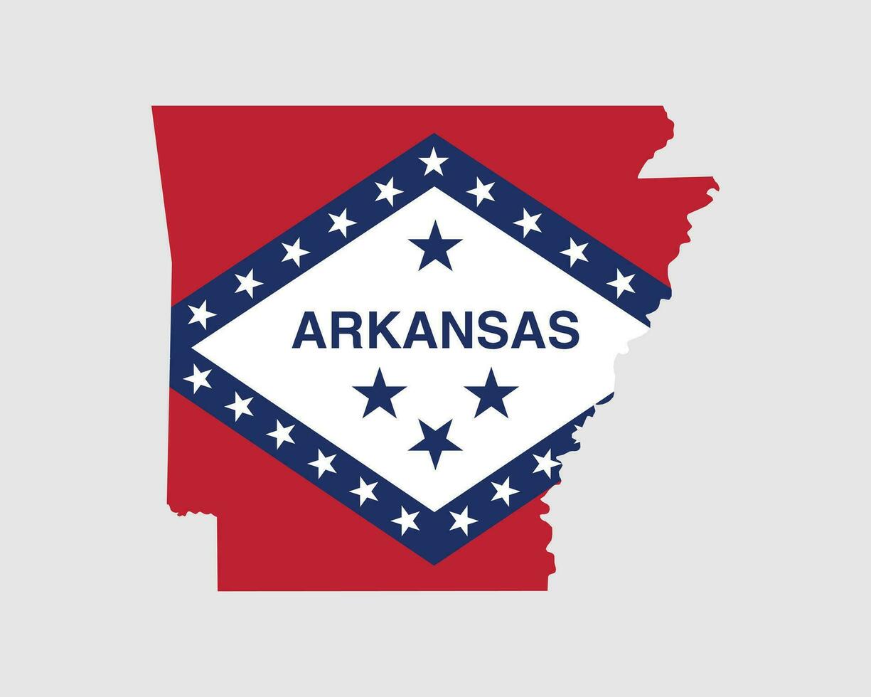 Arkansas Karta flagga. Karta av Arkansas, USA med de stat flagga av arkansas. förenad stater, Amerika, amerikansk, förenad stater av Amerika, oss, ar stat baner. vektor illustration.