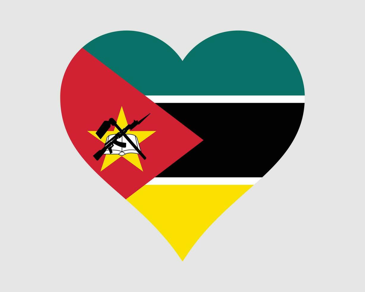 Mozambique Herz Flagge. mosambikanische Liebe gestalten Land Nation National Flagge. Republik von Mozambique Banner Symbol Zeichen Symbol. eps Vektor Illustration.