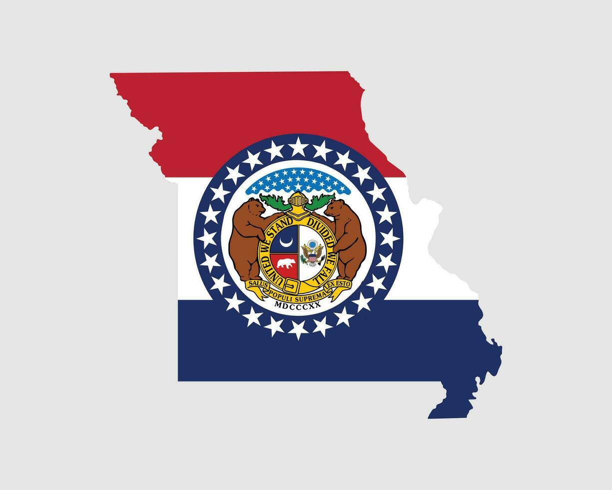 Missouri Karte Flagge. Karte von Mo, USA mit das Zustand Flagge. vereinigt Zustände, Amerika, amerikanisch, vereinigt Zustände von Amerika, uns Zustand Banner. Vektor Illustration.