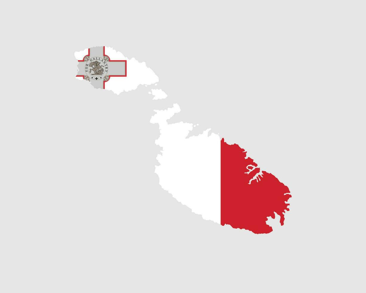 Malta Karte Flagge. Karte von das Republik von Malta mit das maltesisch Land Banner. Vektor Illustration.