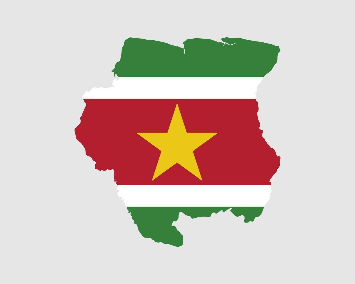 suriname flagga Karta. Karta av de republik av suriname med de surinamiska Land baner. vektor illustration.