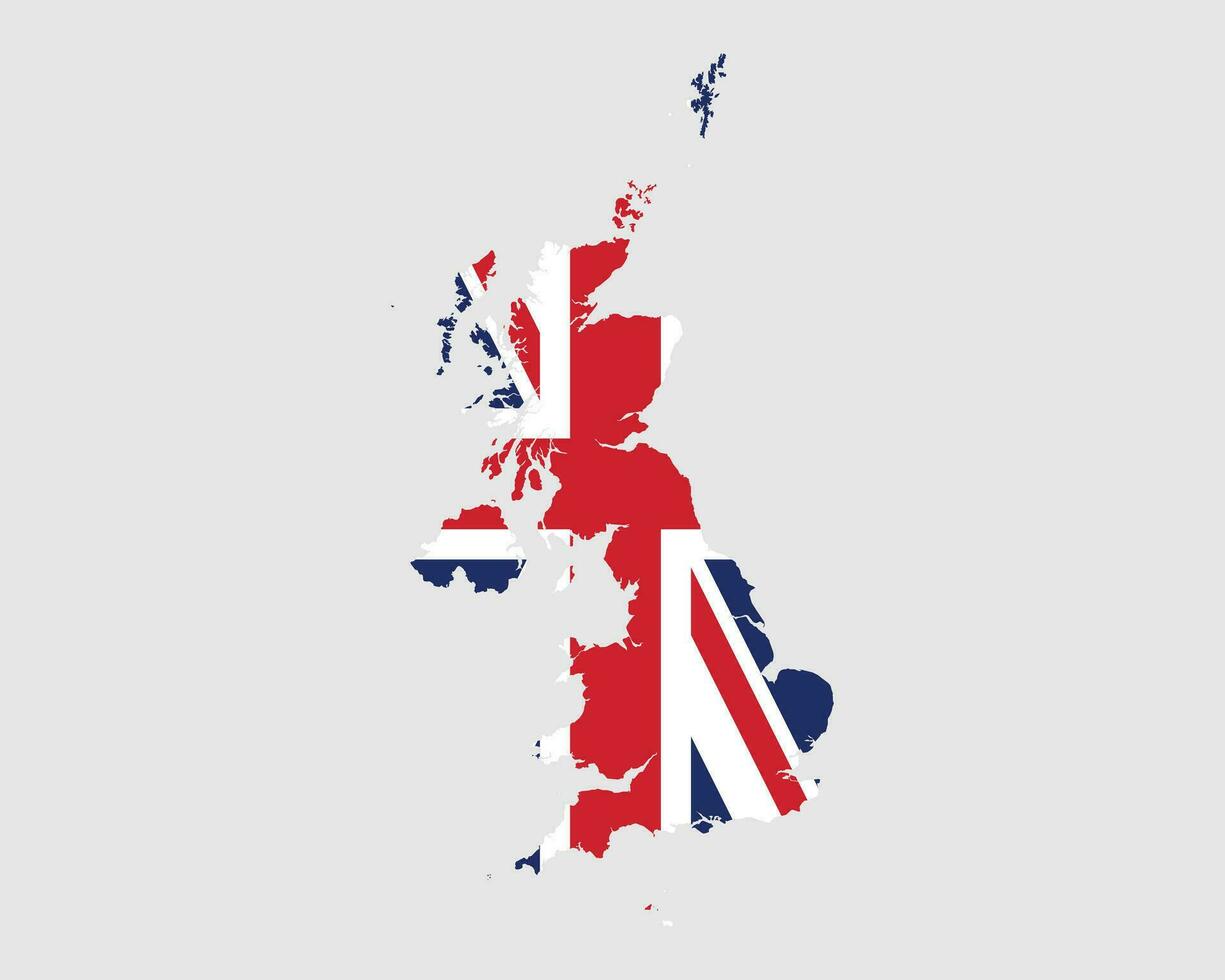 vereinigt Königreich Flagge Karte. Karte von das vereinigt Königreich von großartig Großbritannien und Nord Irland mit das britisch Land Banner. Vektor Illustration.
