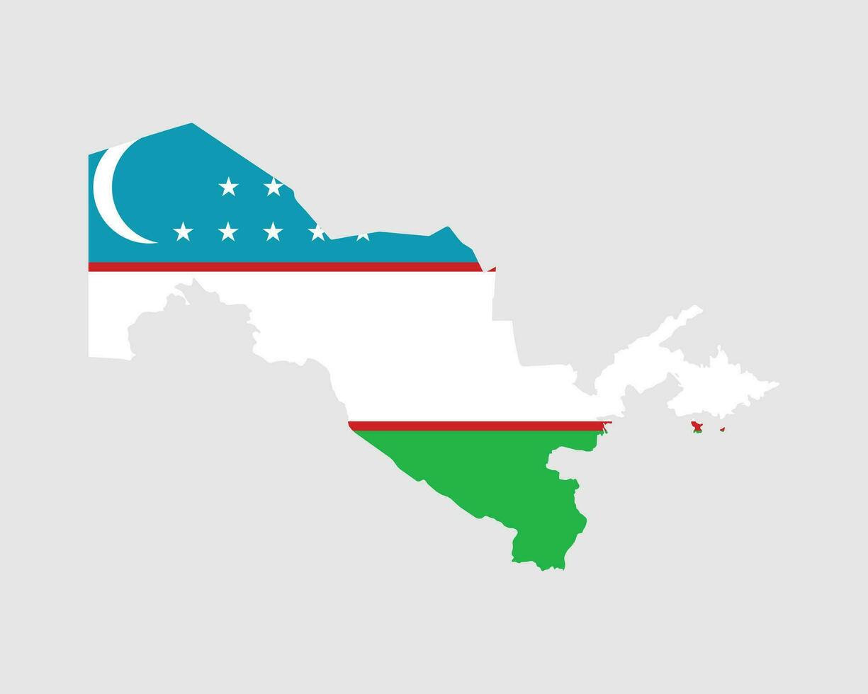 uzbekistan flagga Karta. Karta av de republik av uzbekistan med de uzbekiska Land baner. vektor illustration.