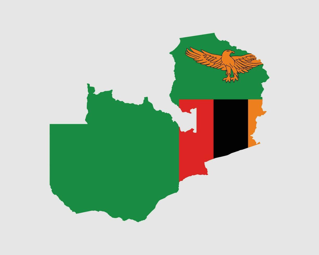 Sambia Flagge Karte. Karte von das Republik von Sambia mit das Sambisch Land Banner. Vektor Illustration.