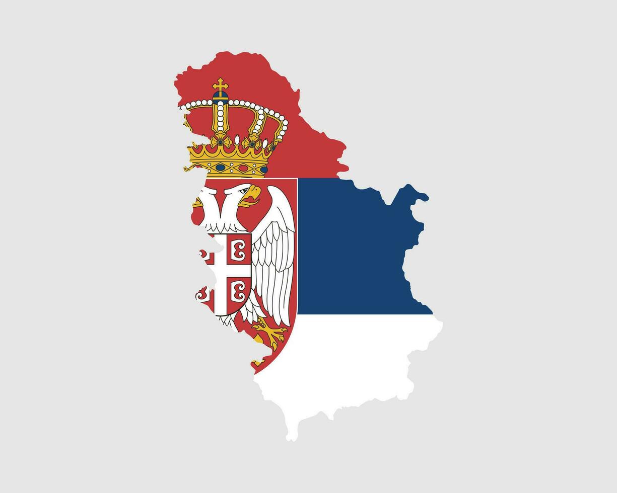 Serbien Flagge Karte. Karte von das Republik von Serbien mit das serbisch Land Banner. Vektor Illustration.