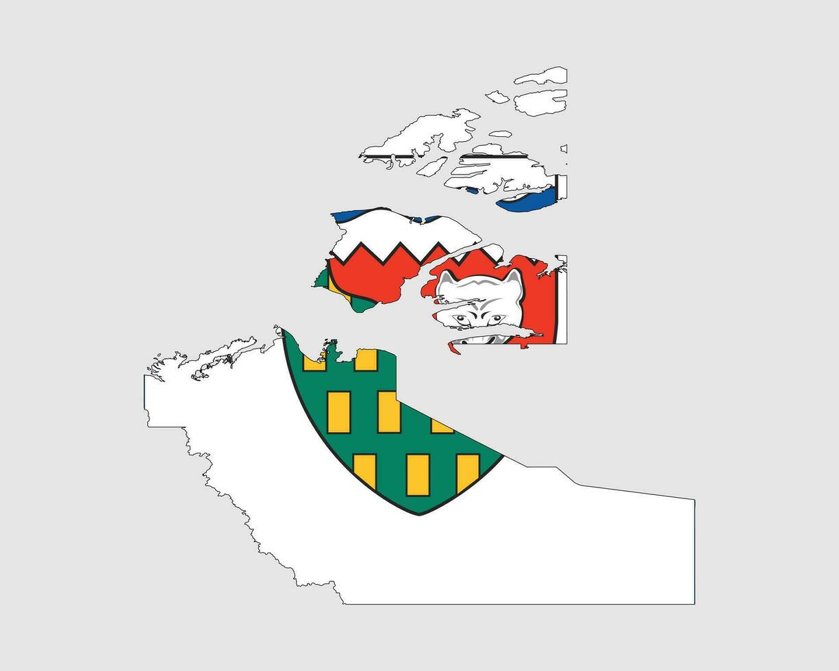 nordväst områden Karta flagga. Karta av nt, kanada med flagga. kanadensisk statlig territorium. vektor illustration baner.