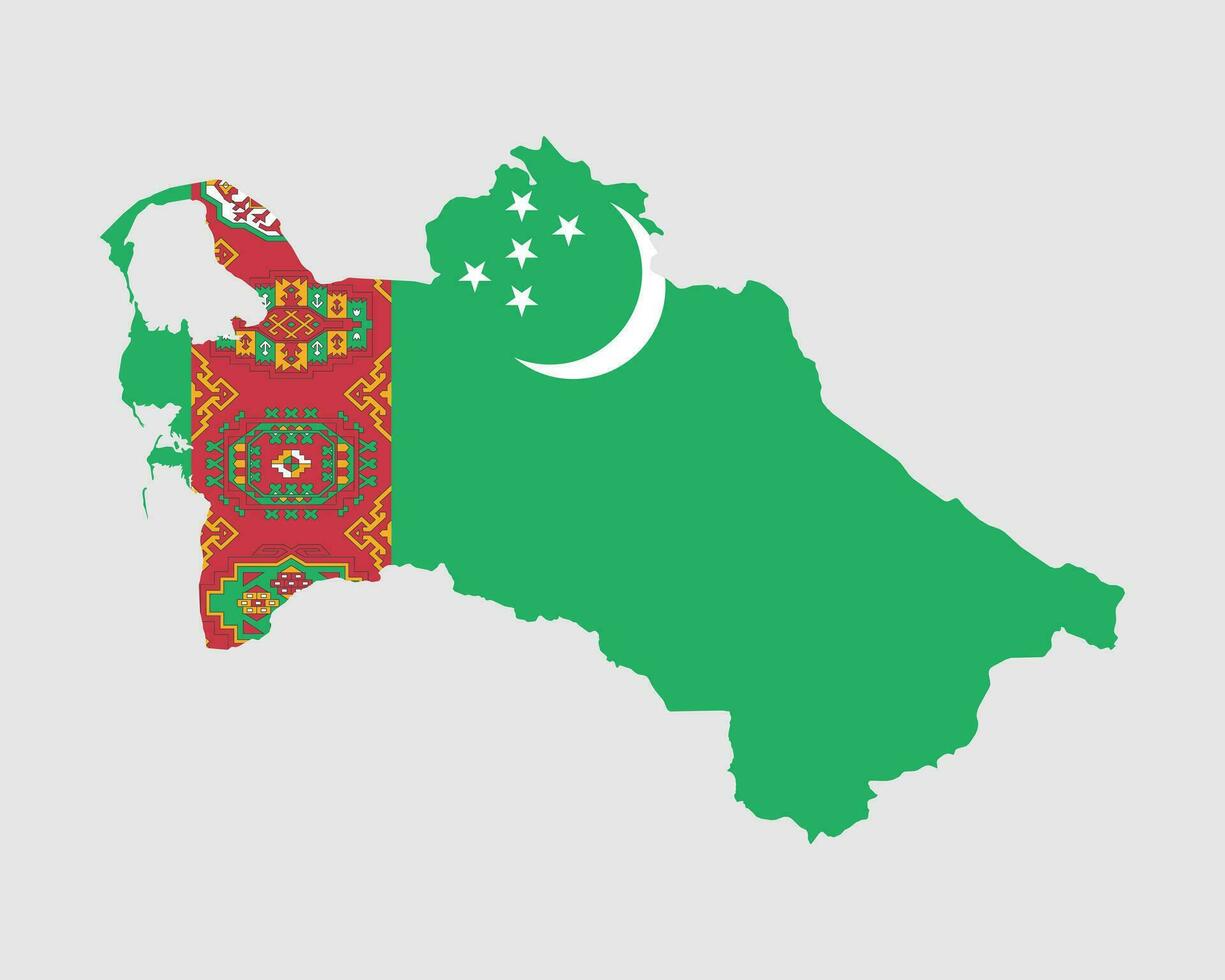 Turkmenistan Flagge Karte. Karte von Turkmenien mit das Turkmenistan Land Banner. Vektor Illustration.