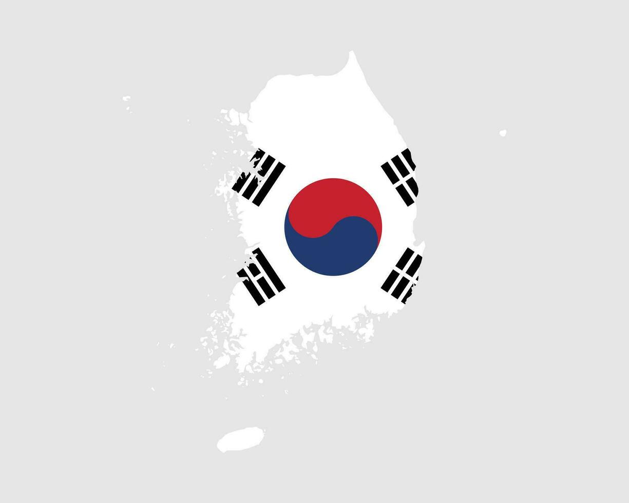 söder korea flagga Karta. Karta av de republik av korea med de koreanska Land baner. vektor illustration.