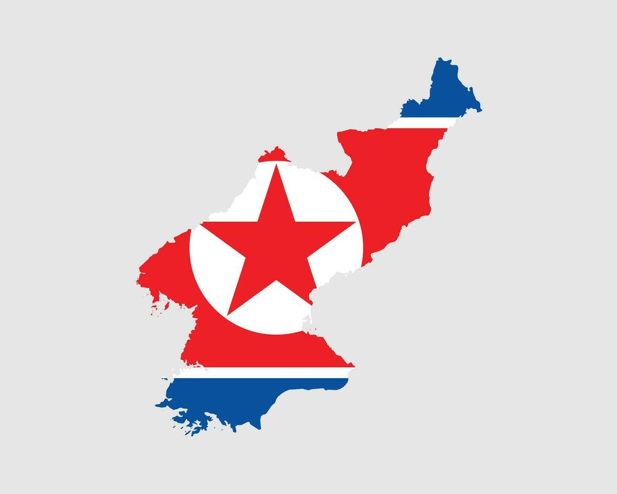 norr korea flagga Karta. Karta av de demokratisk människors republik av korea med de norr koreanska Land baner. vektor illustration.