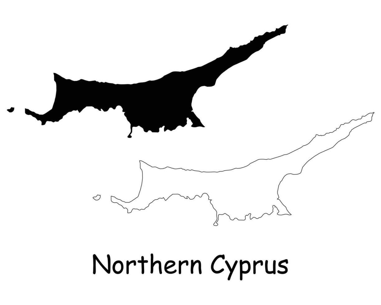 Nord Zypern Karte. Zypriot Türke schwarz Silhouette und Gliederung Karte isoliert auf Weiß Hintergrund. Türkisch Republik von Nord Zypern Gebiet Rand Grenze Linie Symbol Zeichen Symbol Clip Art eps Vektor