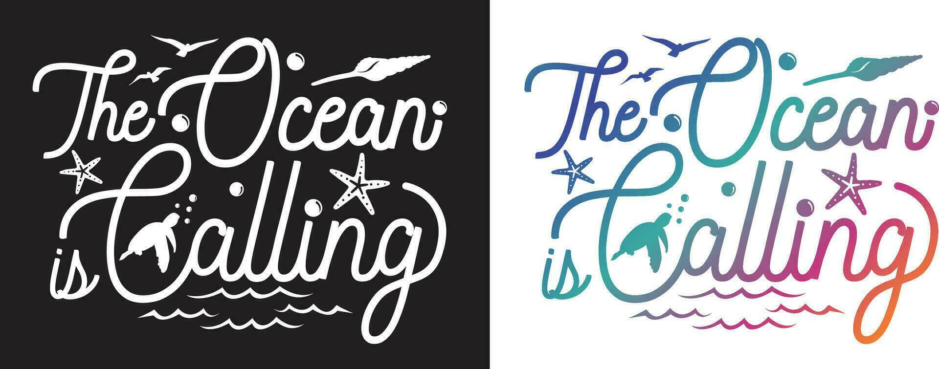 das Ozean ist Berufung. umgeben durch Meer Tiere, Wellen, und Blasen. Typografie Beschriftung Design. vektor