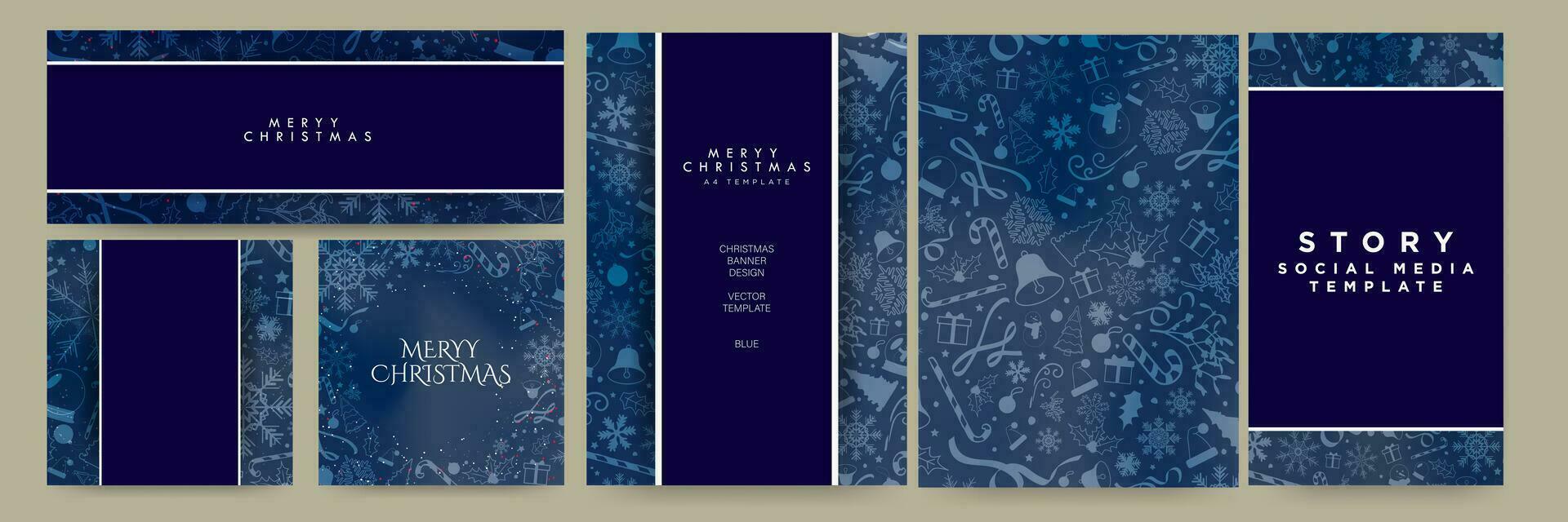 einstellen von Blau Gradient Weihnachten Karte Poster Vorlagen, Gruß Karten, Poster, Banner Grundrisse. monochromatisch dekorativ Weihnachten Design Vorlagen. luxuriös Weihnachten spotten UPS. editierbar Vektor Illustration