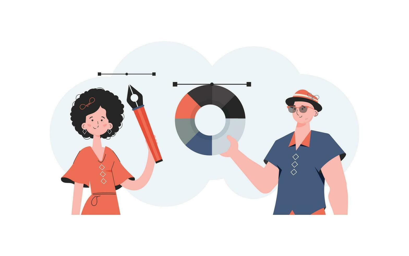 en man och en kvinna stå midjedjup med en penna verktyg i deras händer. design. element för presentation. vektor