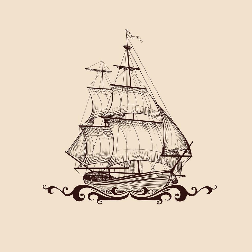 gammal segelbåt illustration vektor bild