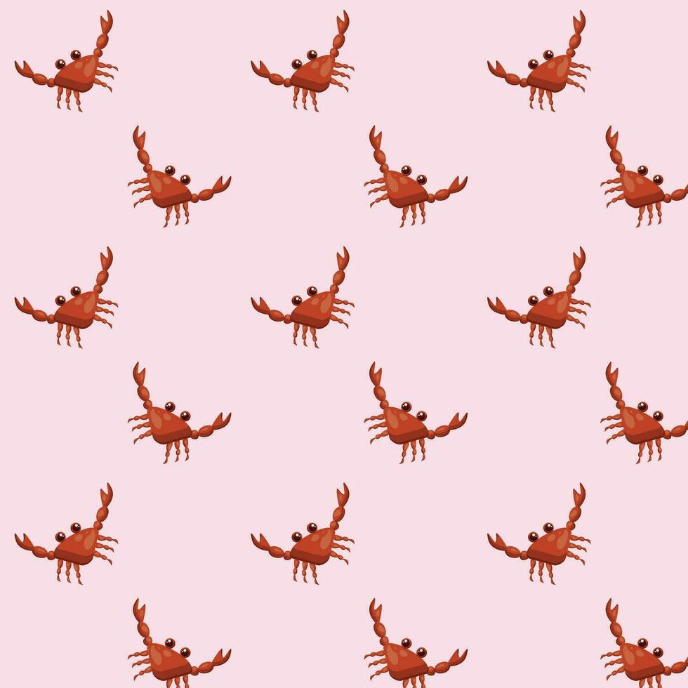 sömlös mönster av krabbor, på en rosa bakgrund, tyg mönster vektor