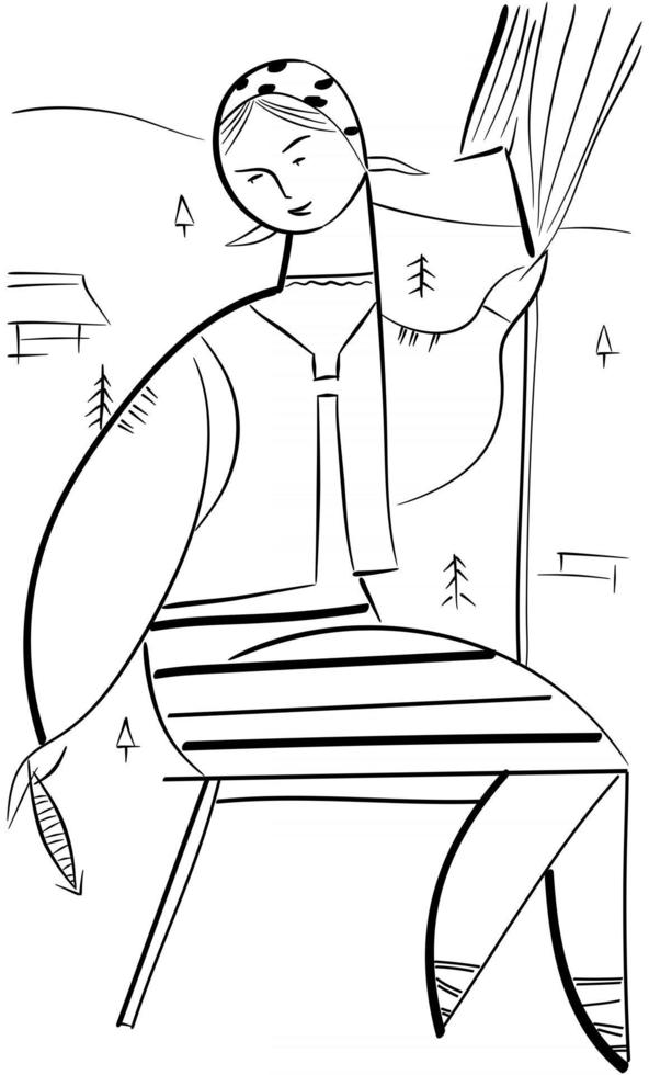 skulpturella sittande by flicka form silhuett konturteckningar vektor