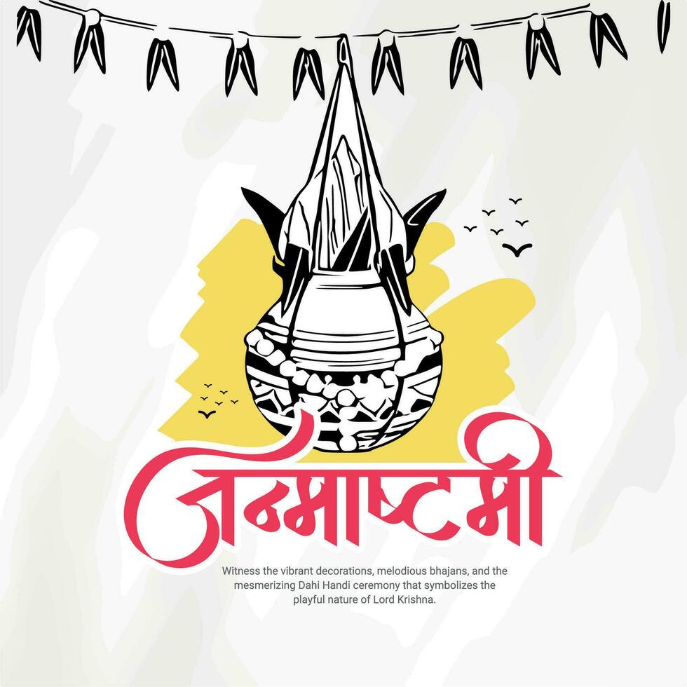 glücklich Janmashtami Feier indisch Festival Sozial Medien Post Flyer Banner Poster im Hindi Kalligraphie, im Hindi Janmashtami meint glücklich Janmashtami, Herr krishna Geburtstag, gokulashtami vektor