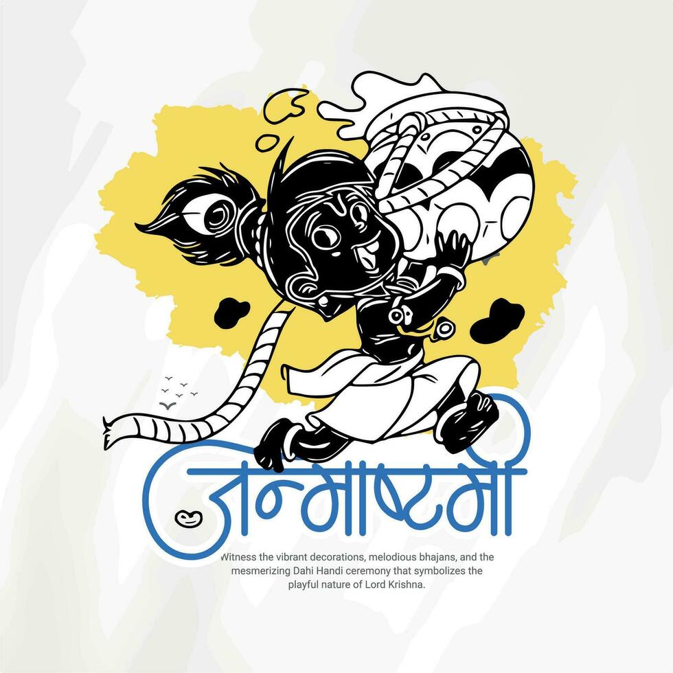 glücklich Janmashtami Feier indisch Festival Sozial Medien Post Flyer Banner Poster im Hindi Kalligraphie, im Hindi Janmashtami meint glücklich Janmashtami, Herr krishna Geburtstag, gokulashtami vektor