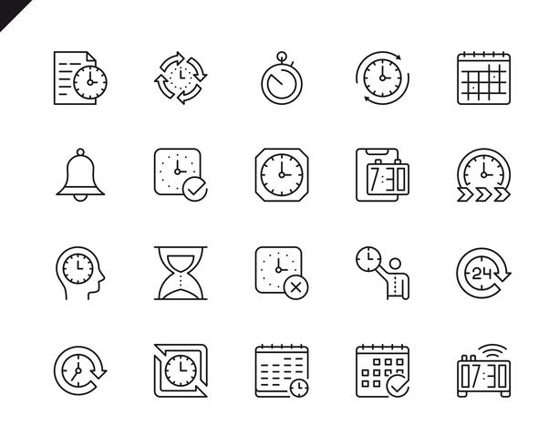 Enkel uppsättning tidrelaterade vektorlinjeikoner vektor