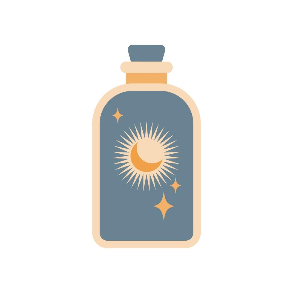 flask siluett med magisk elixir eller gift med sol och måne isolerad på vit bakgrund. boho potion flaska siluett. ockult vektorillustration. alkemi designelement. esoterisk mystisk affisch vektor