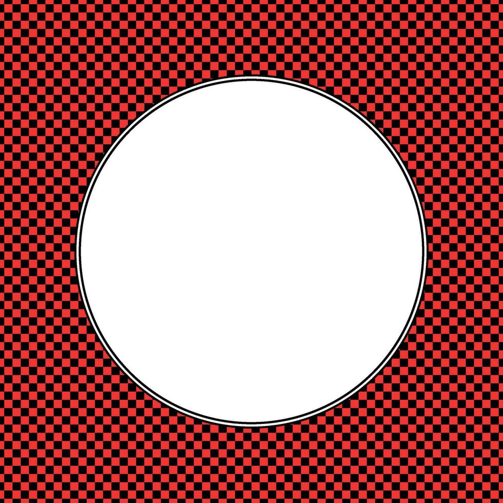 schwarz und rot kariert Muster mit Weiß Kreis im Center. Schachbrett kreisförmig rahmen. runden abwechselnd Quadrate Grenze. Vektor Illustration.