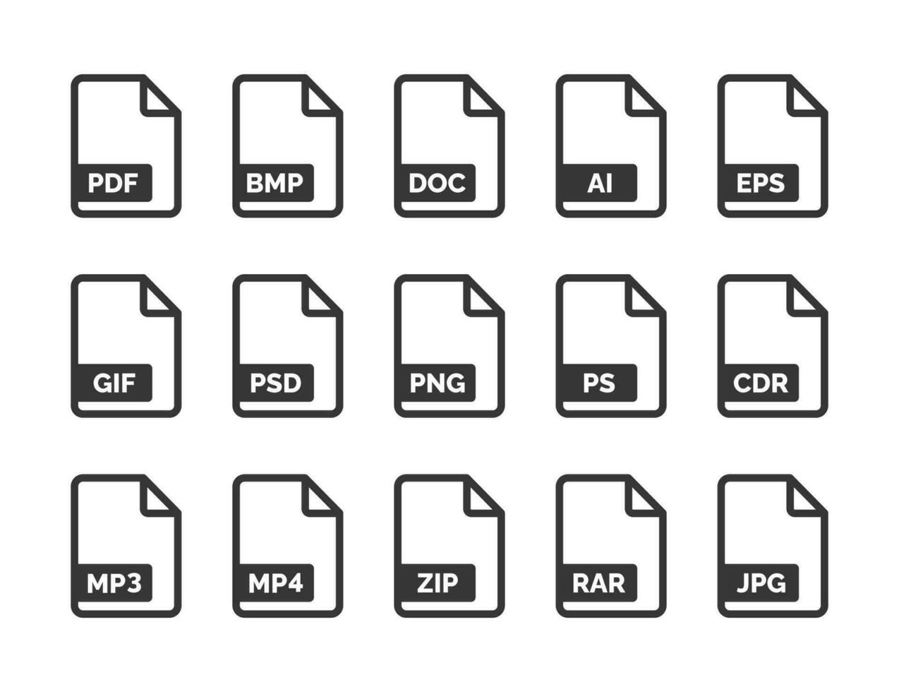 Datei Format Symbol einstellen isoliert auf Weiß Hintergrund vektor