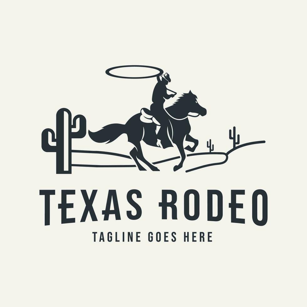 Pferd Silhouette Rodeo Texas Cowboy Jahrgang retro Western Land Logo Design Vorlage vektor