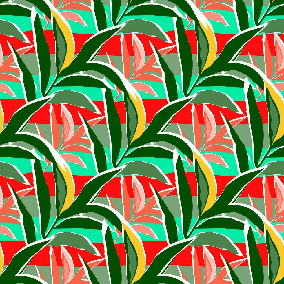stilisiert tropisch Palme Blätter Hintergrund. Urwald Palme Blatt nahtlos Muster. vektor