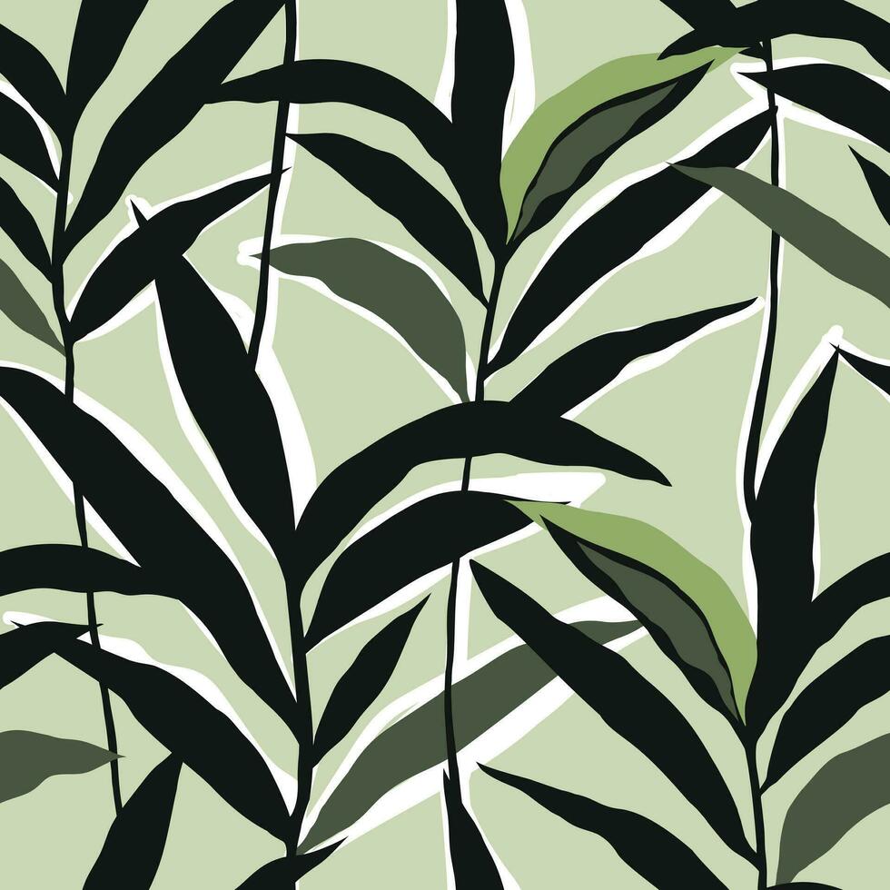 stilisiert tropisch Palme Blätter Hintergrund. Urwald Palme Grün Blatt nahtlos Muster. vektor