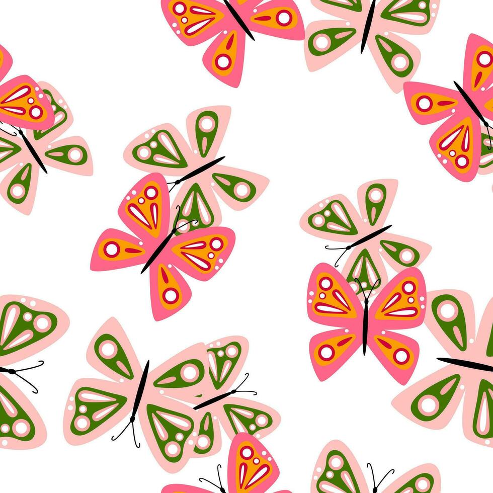 enkel stiliserade fjärilar sömlös mönster. flygande insekt skriva ut. vektor