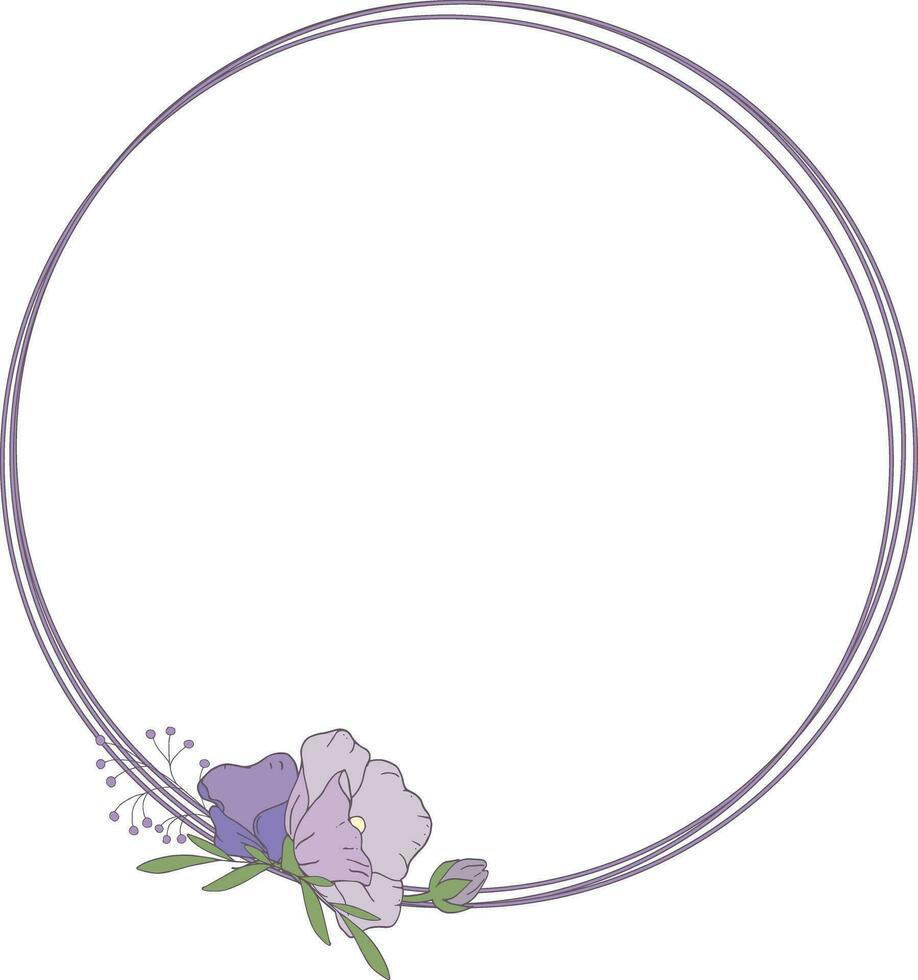 runden Rahmen mit lila Blumen. botanisch Vorlage mit Blumen. Vektor Illustration