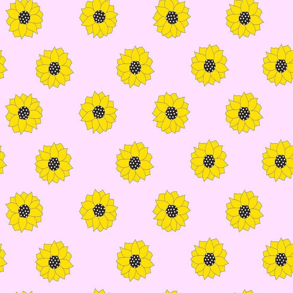 süßes pastellrosa Muster mit Linie Sonnenblumen nahtlose Hintergrundtextilien für Kinder Minimalismus Papiereinklebebuch für Kinder vektor