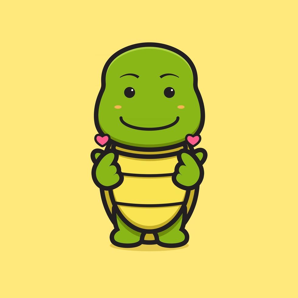 niedliche Schildkröten-Maskottchen-Figur mit Fingerliebe-Pose-Cartoon-Vektor-Symbol-Illustration vektor